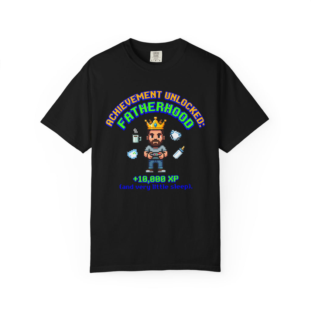 Fatherhood Achievement T‑Shirt — "Achievement Unlocked: +10,000 XP"