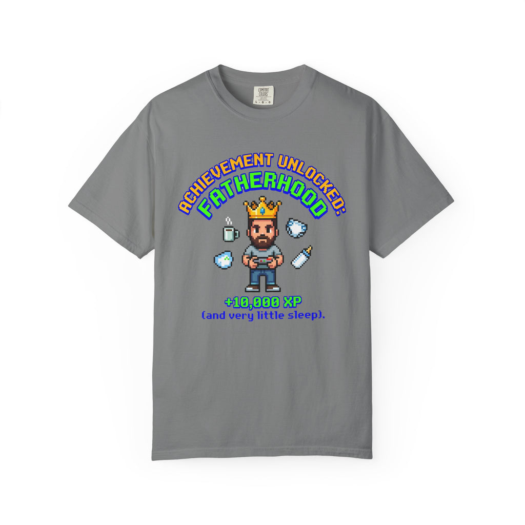 Fatherhood Achievement T‑Shirt — "Achievement Unlocked: +10,000 XP"