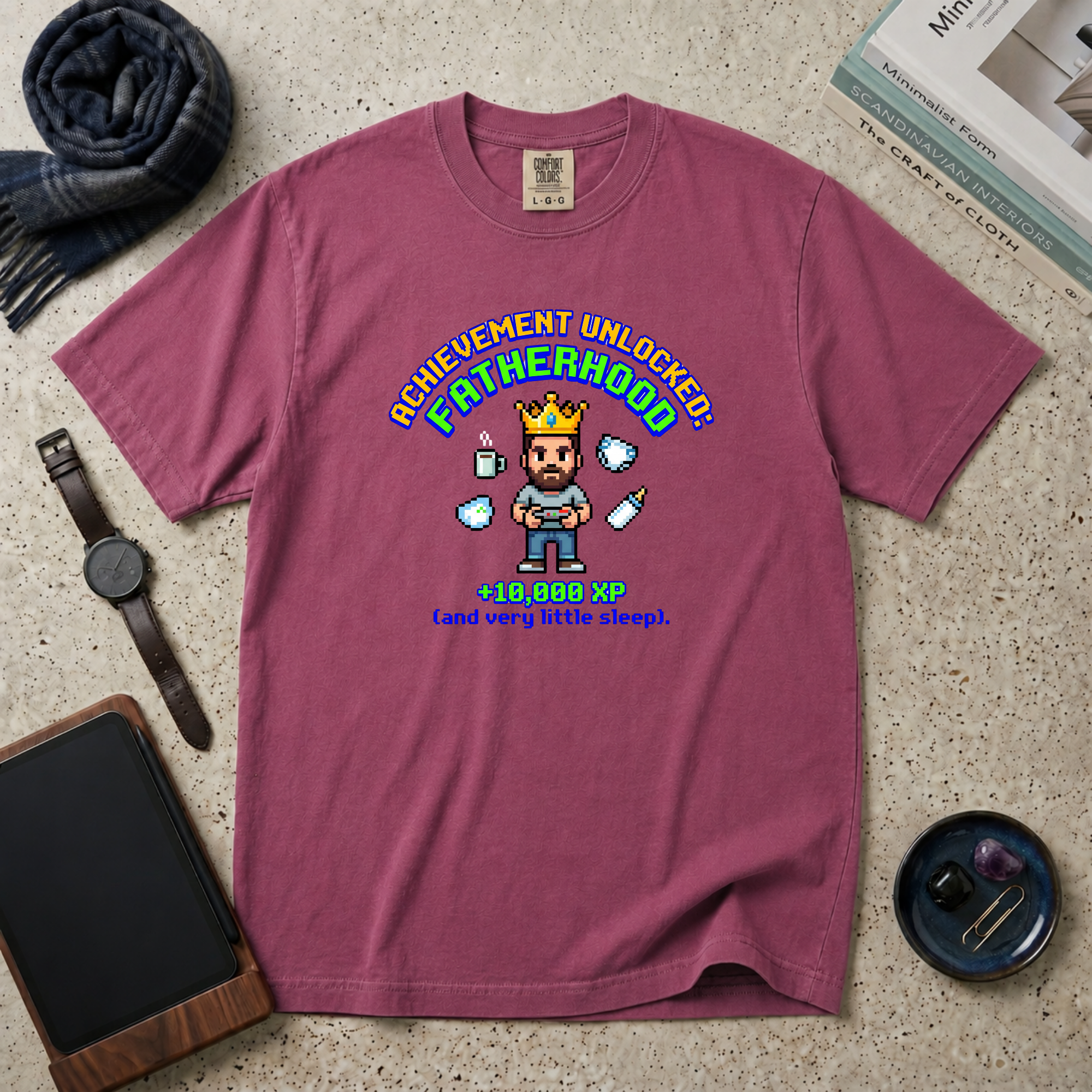 Fatherhood Achievement T‑Shirt — "Achievement Unlocked: +10,000 XP"