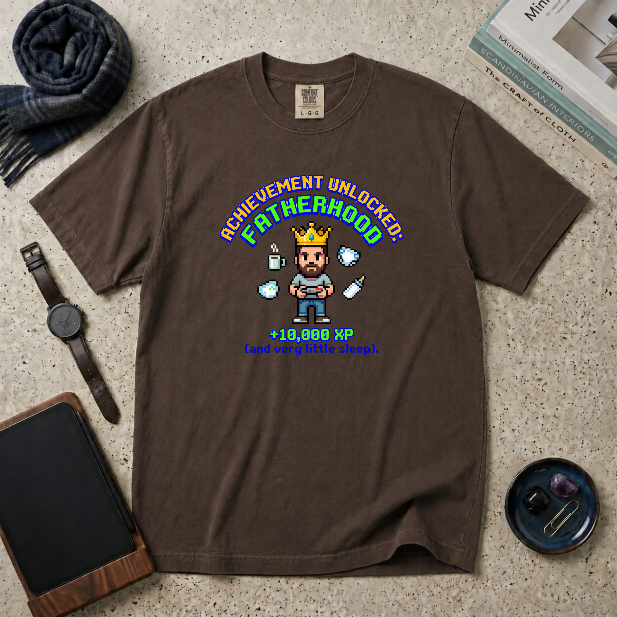 Fatherhood Achievement T‑Shirt — "Achievement Unlocked: +10,000 XP"