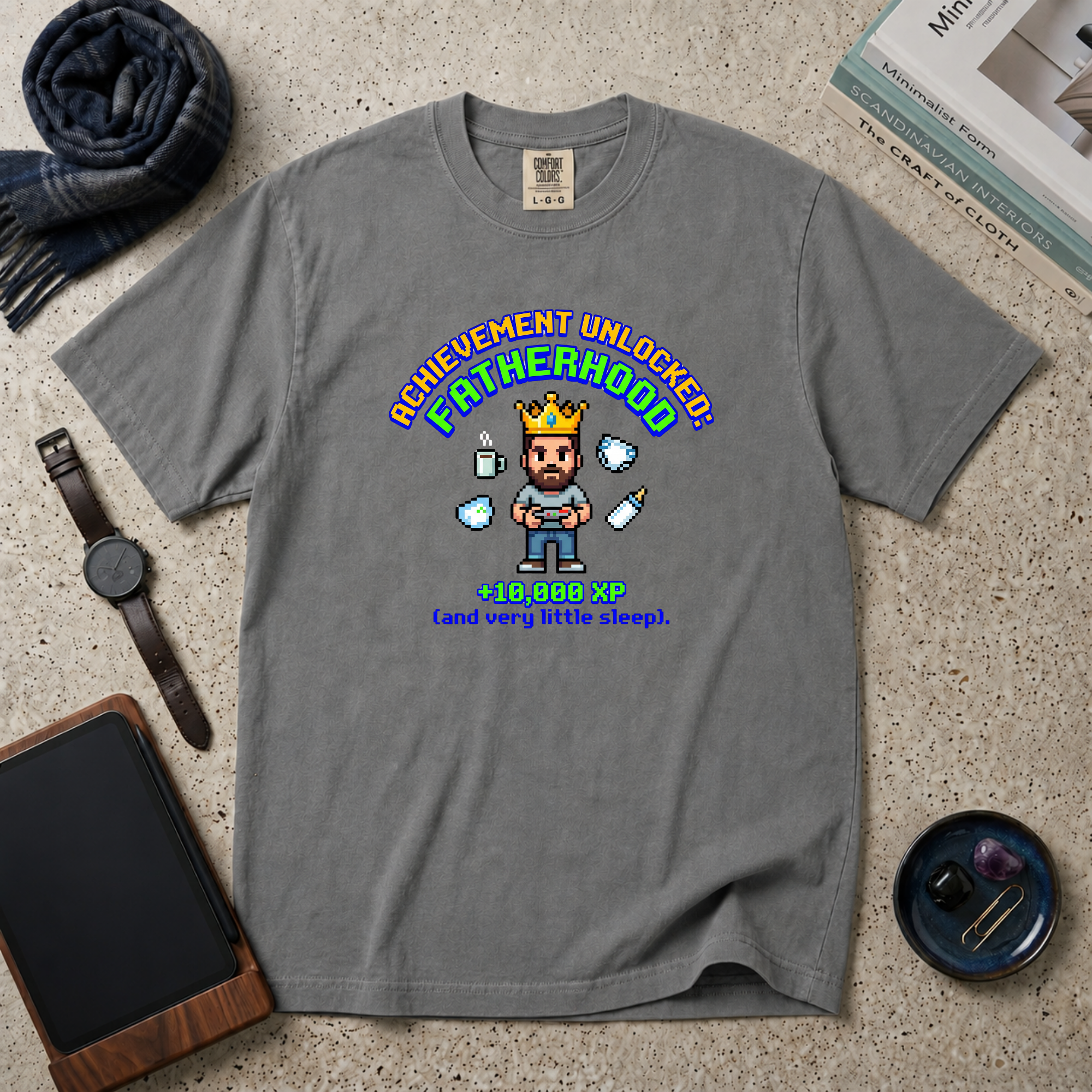 Fatherhood Achievement T‑Shirt — "Achievement Unlocked: +10,000 XP"