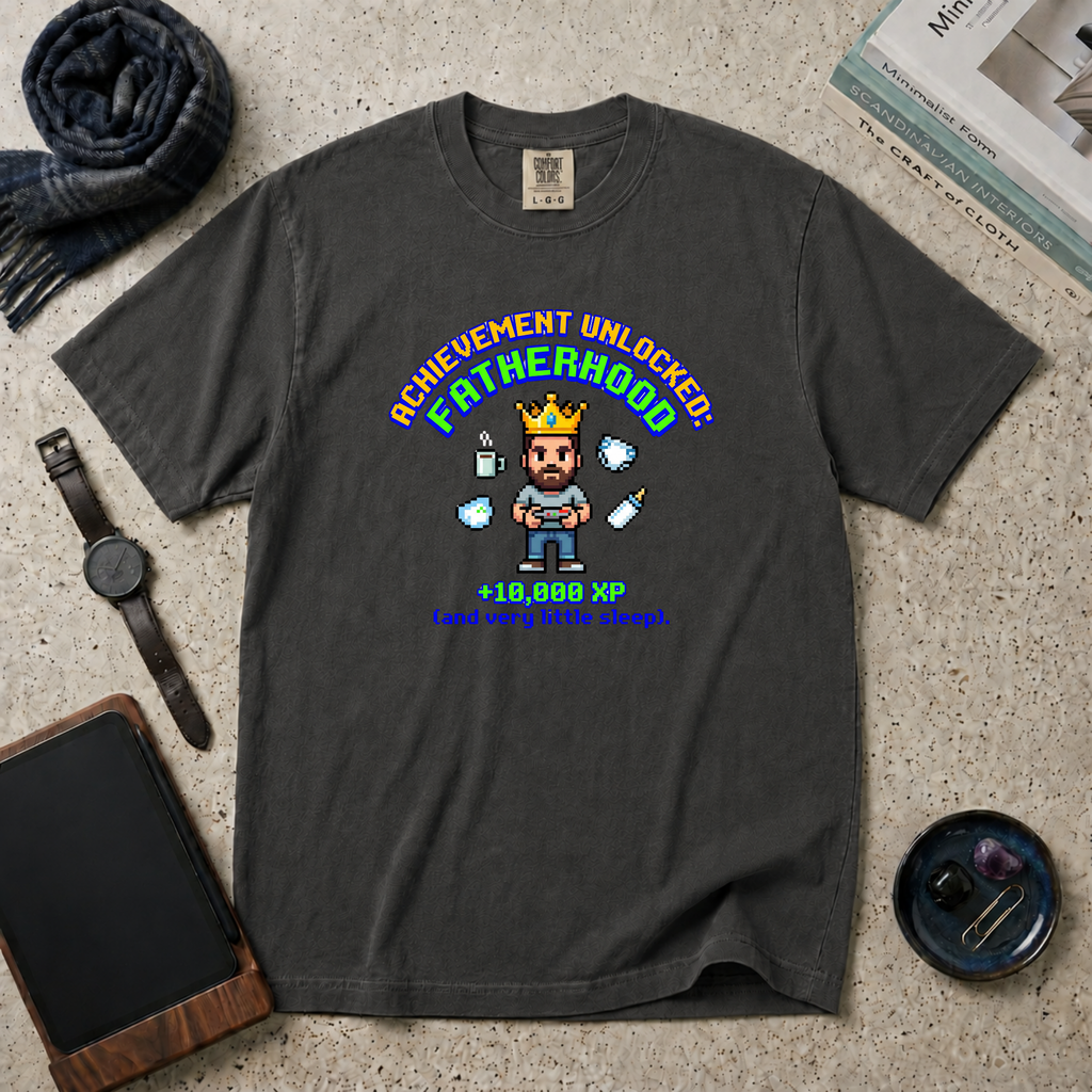 Fatherhood Achievement T‑Shirt — "Achievement Unlocked: +10,000 XP"