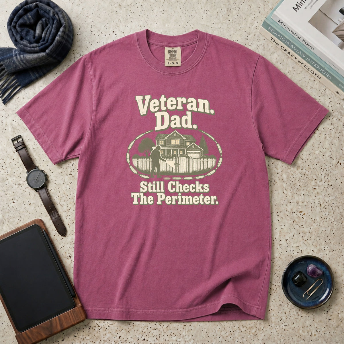 Veteran. Dad. Still Checks The Perimeter T-Shirt – Berry