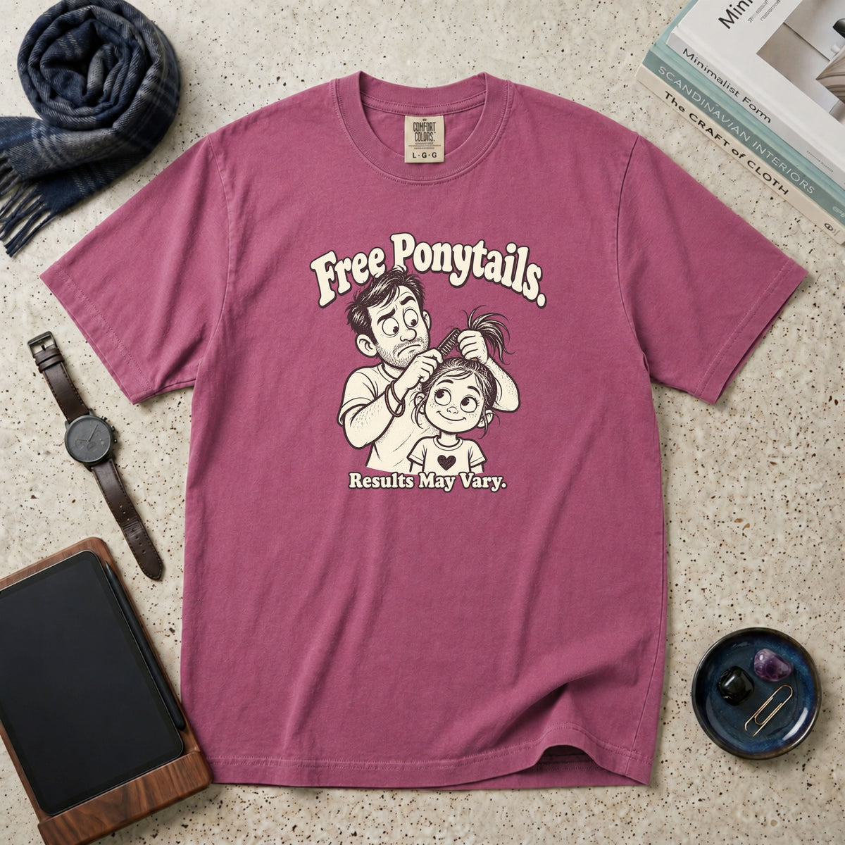 Free Ponytails. Results May Vary T-Shirt – Berry