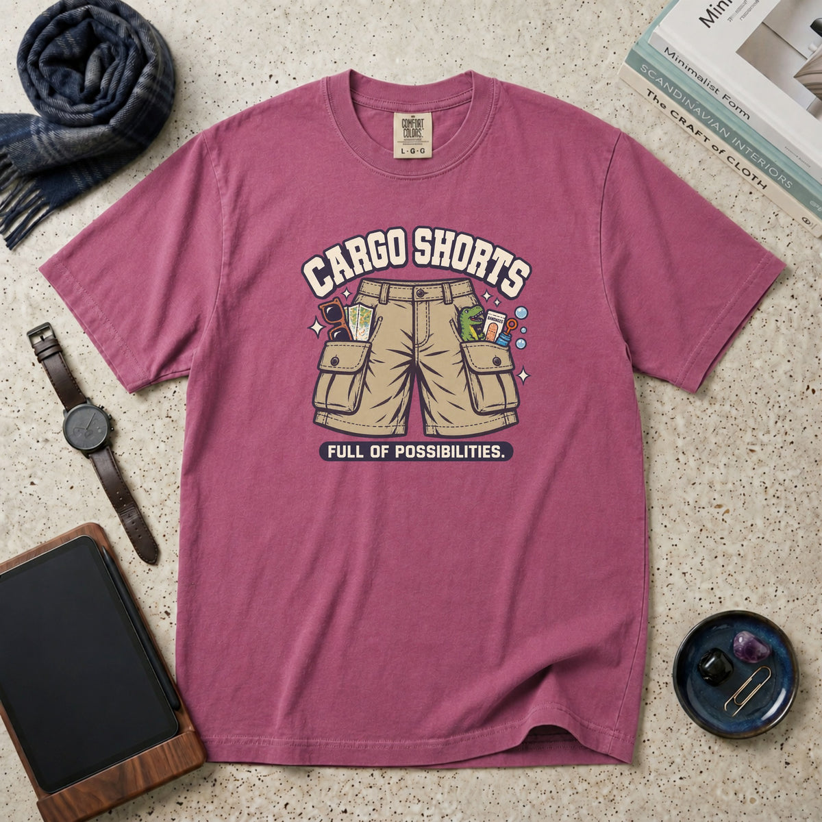 Cargo Shorts. Full Of Possibilities. T-Shirt – Berry