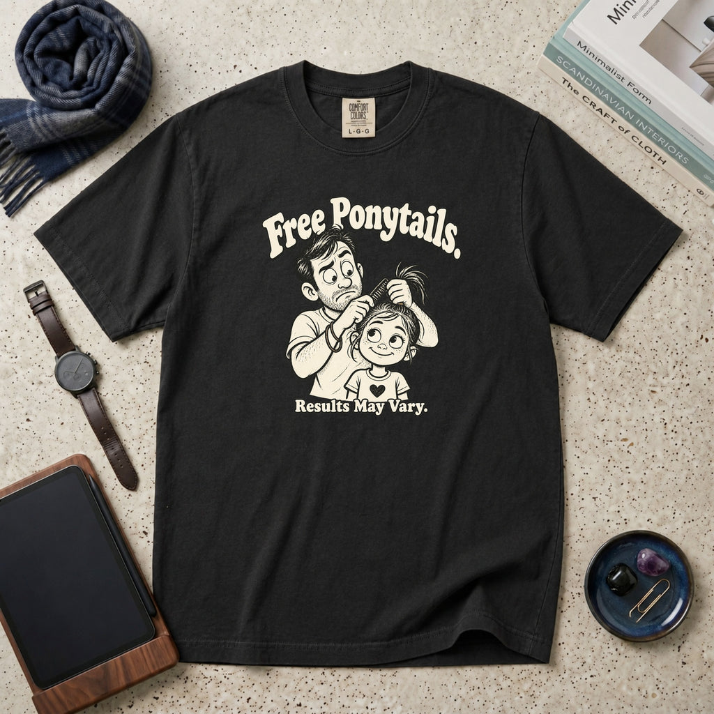 Free Ponytails. Results May Vary T-Shirt – Black
