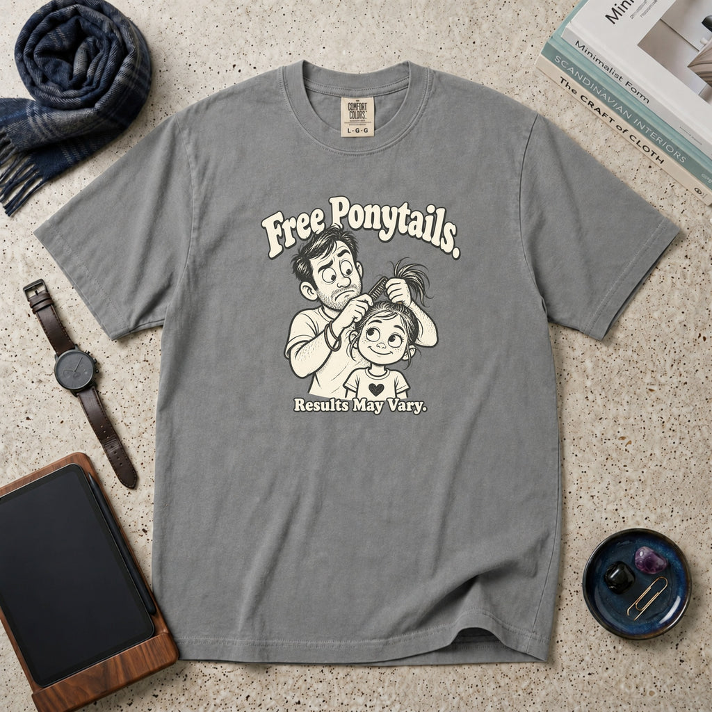 Free Ponytails. Results May Vary T-Shirt – Grey