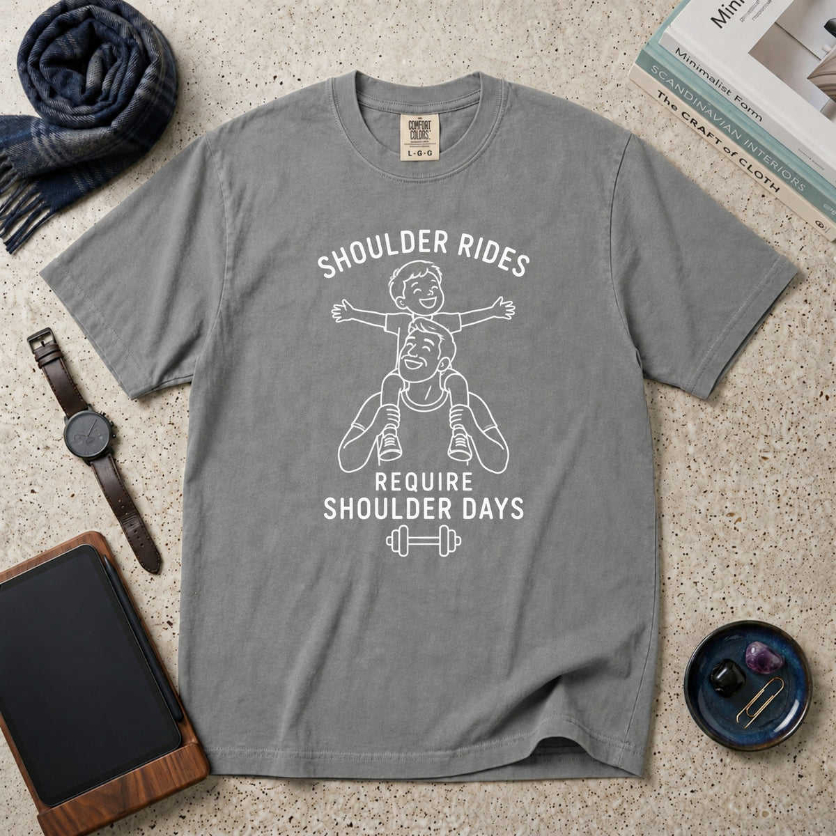 Shoulder Rides Require Shoulder Days T-Shirt – Grey