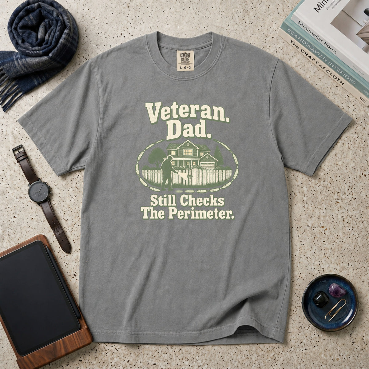 Veteran. Dad. Still Checks The Perimeter T-Shirt – Grey