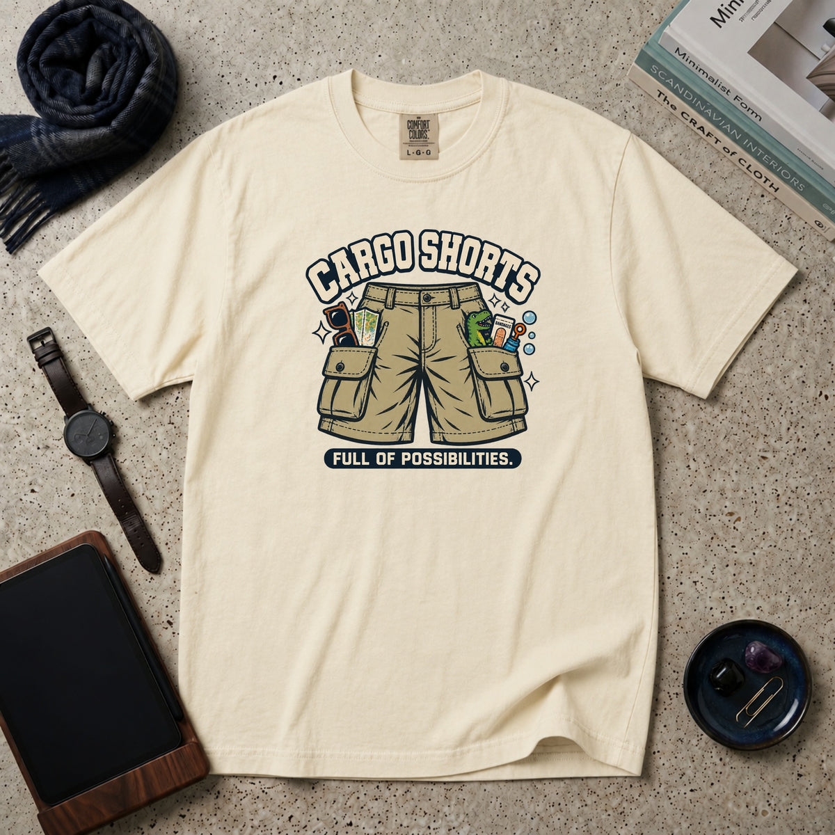 Cargo Shorts. Full Of Possibilities. T-Shirt – Ivory