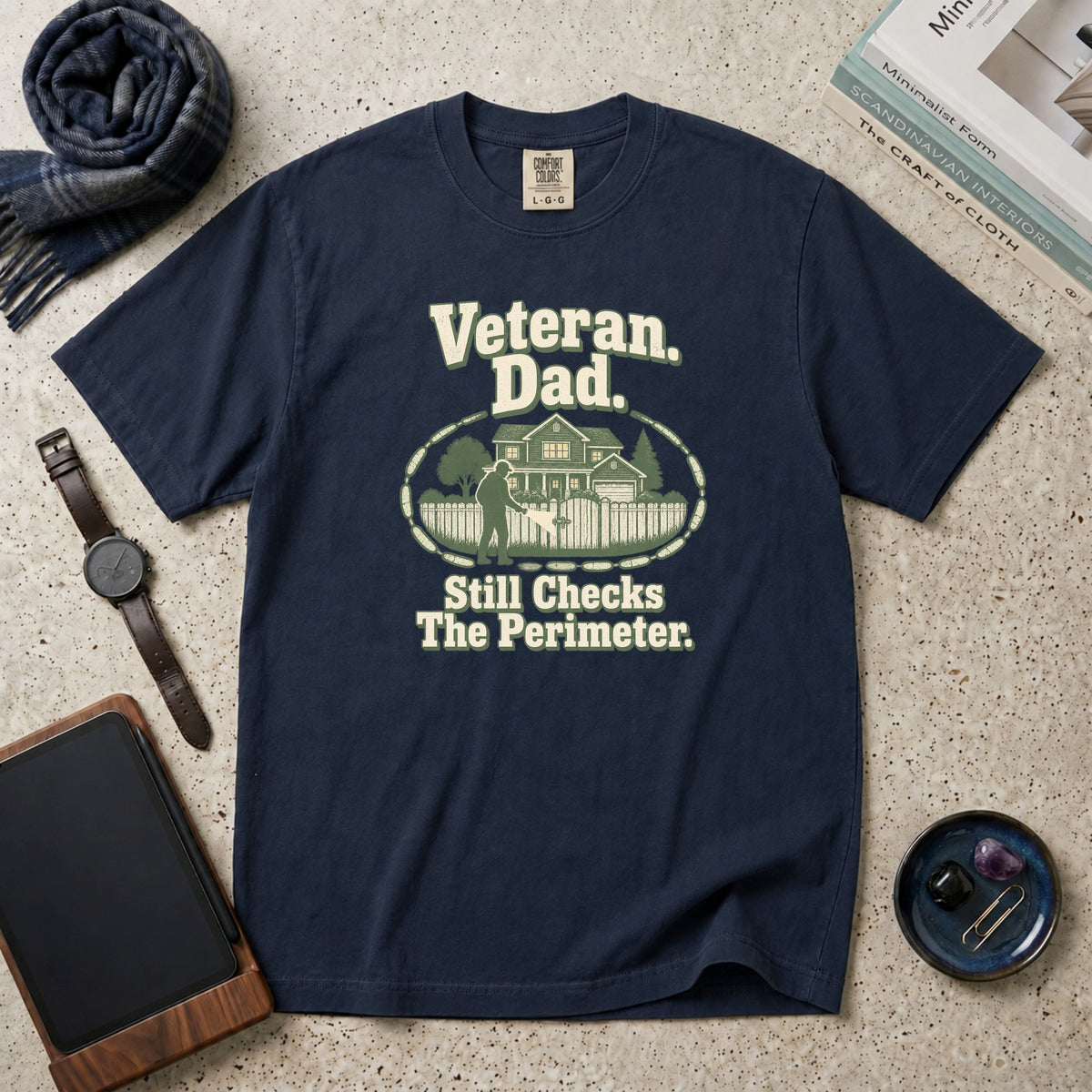 Veteran. Dad. Still Checks The Perimeter T-Shirt – Navy