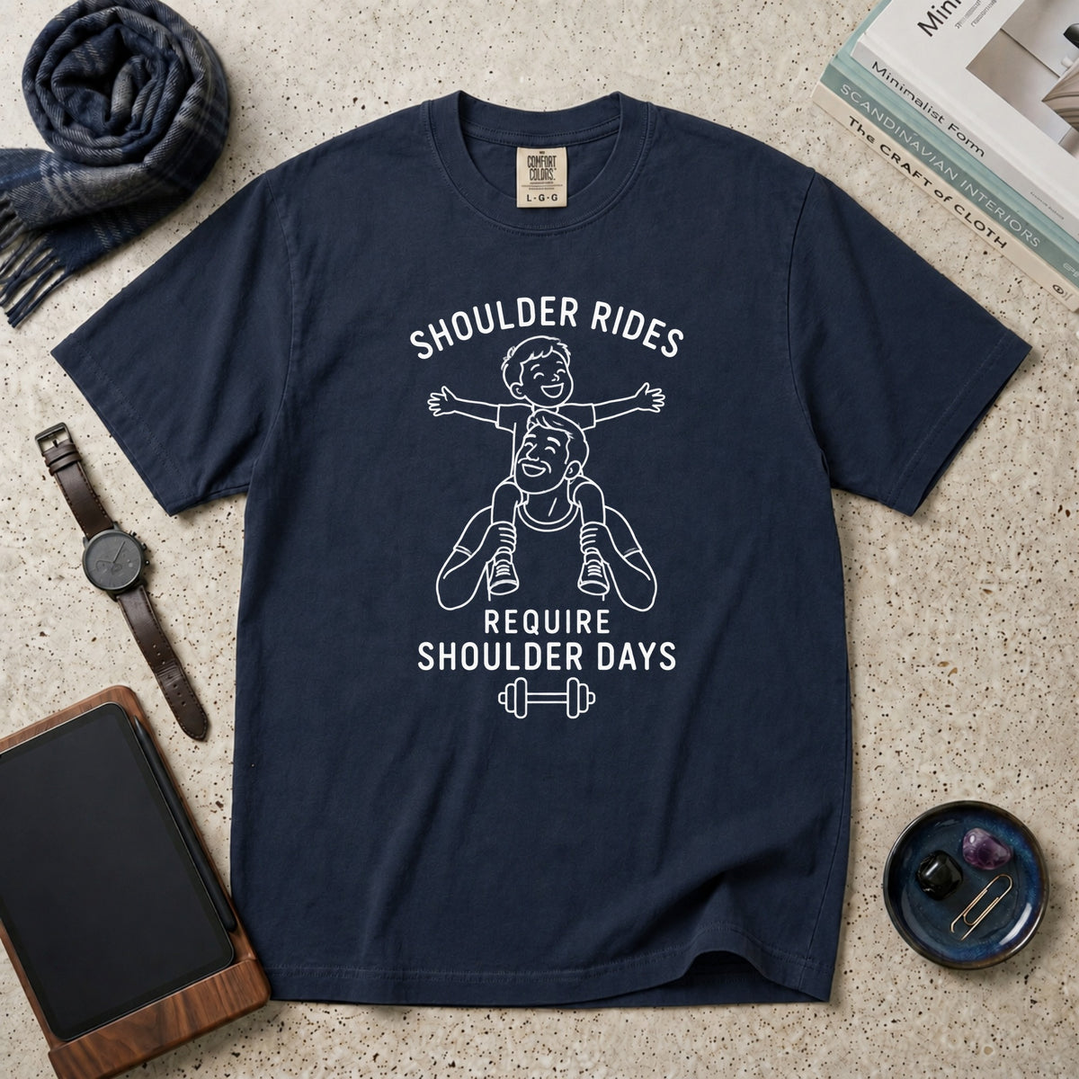 Shoulder Rides Require Shoulder Days T-Shirt – Navy