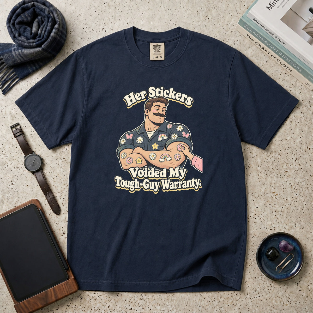 Her Stickers Voided My Tough-Guy Warranty T-Shirt – Navy