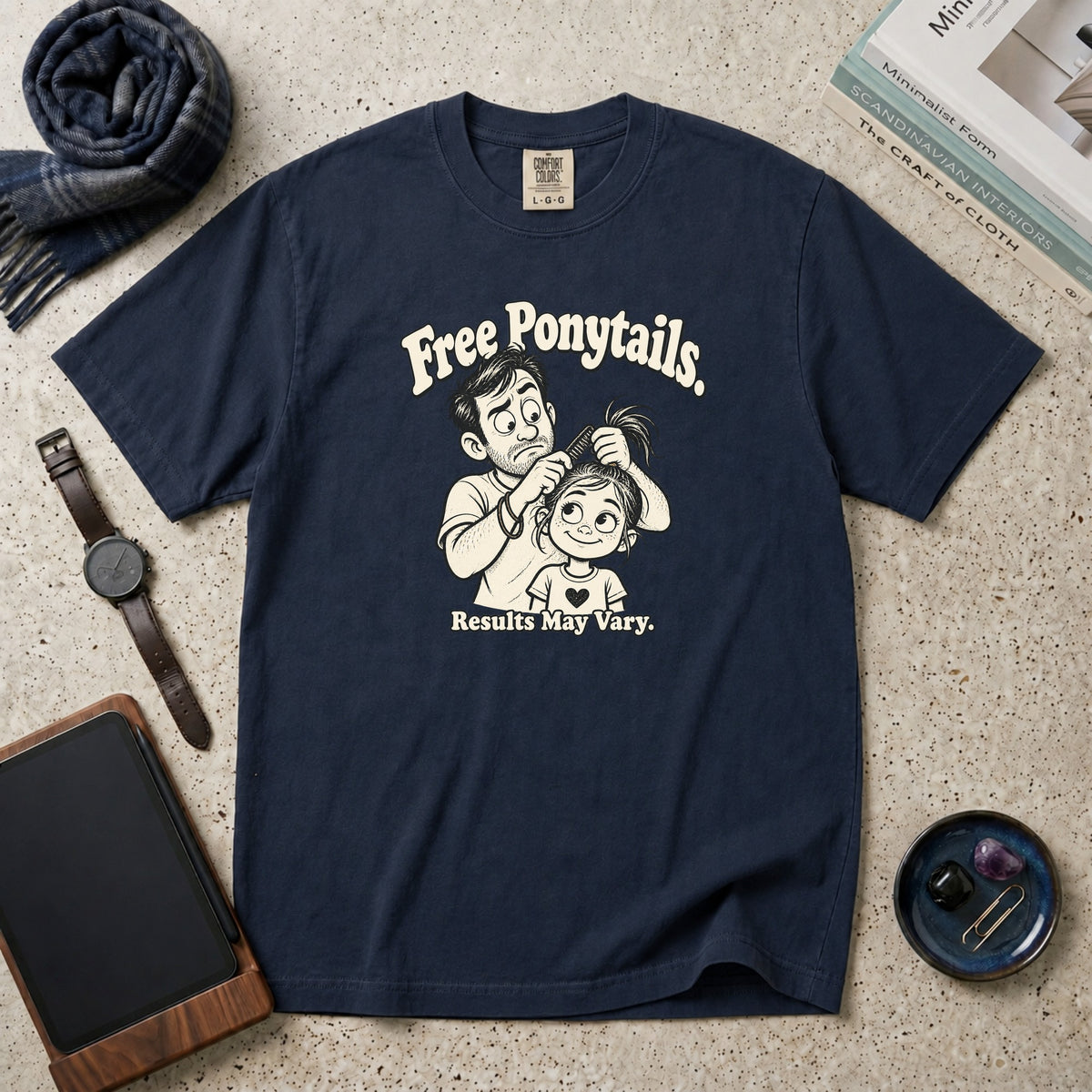 Free Ponytails. Results May Vary T-Shirt – Navy